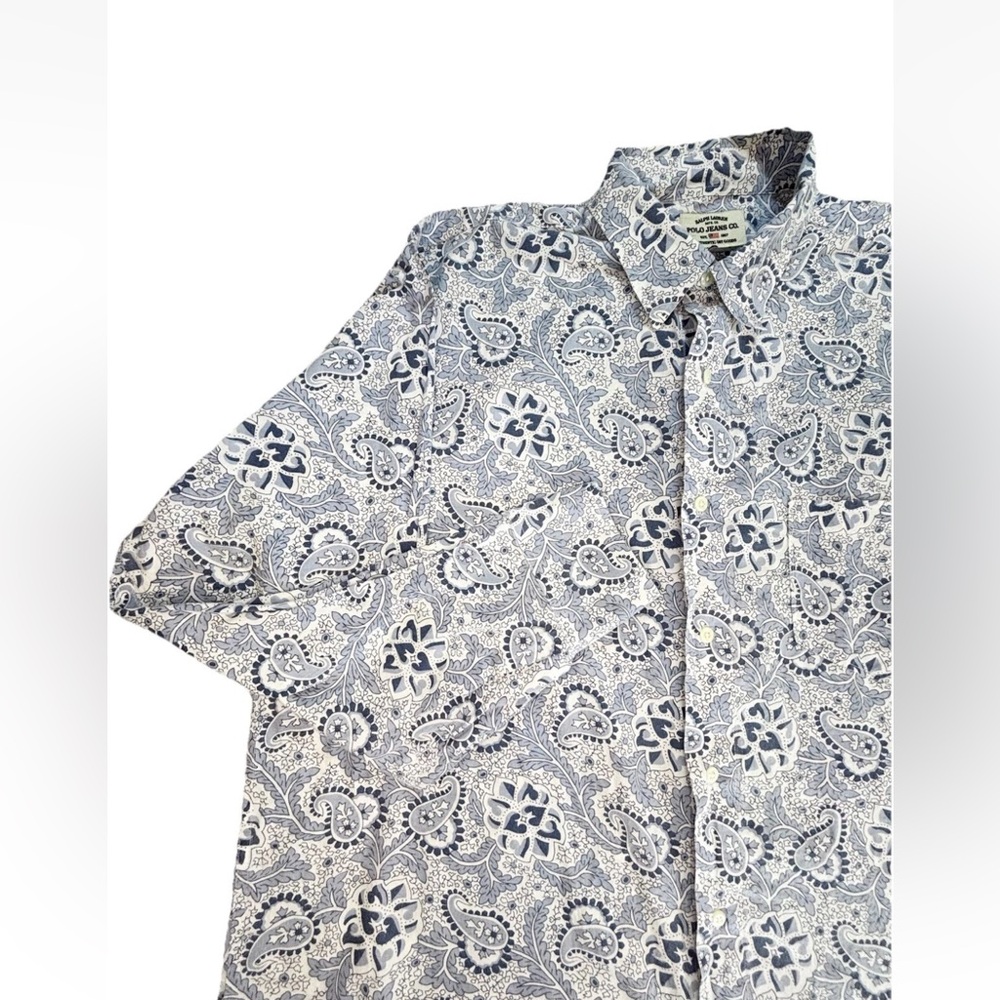Vintage Ralph Lauren Polo Jeans‎ Co Button Up Shirt Men’s Xl Blue Paisley Print